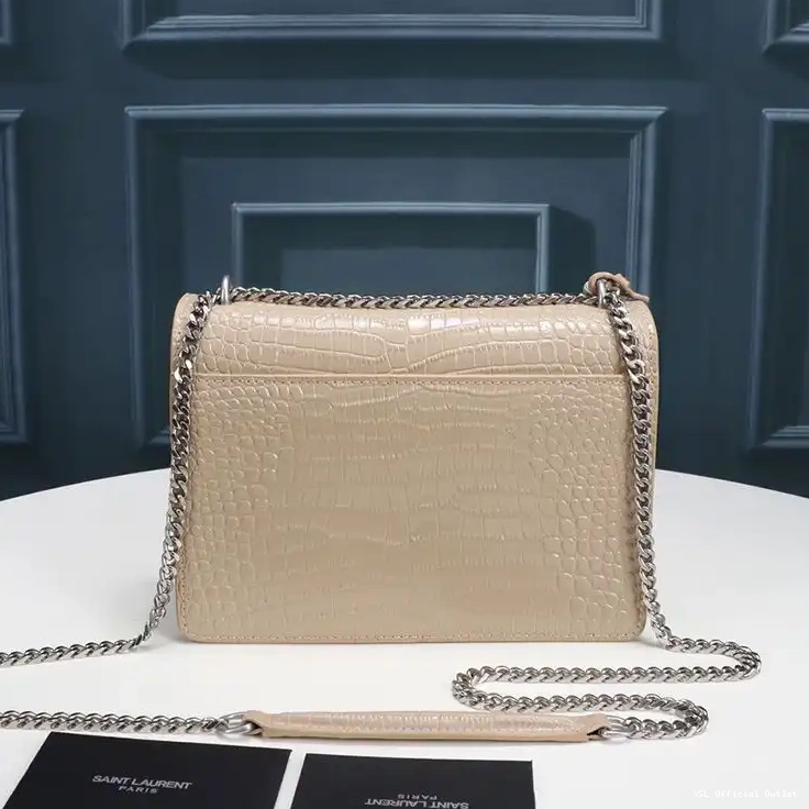 CHEAP Crocodile In Embossed Laurent Saint Bag Medium Silver Sunset Leather Apricot Chain 0405